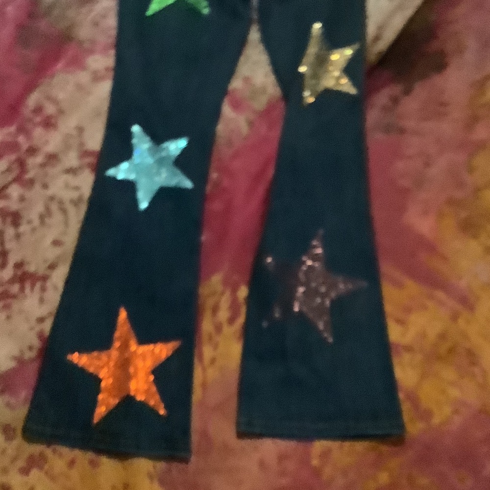 Star Patterned Jeans with Multicolor Rhinestones - Picture 4 of 4